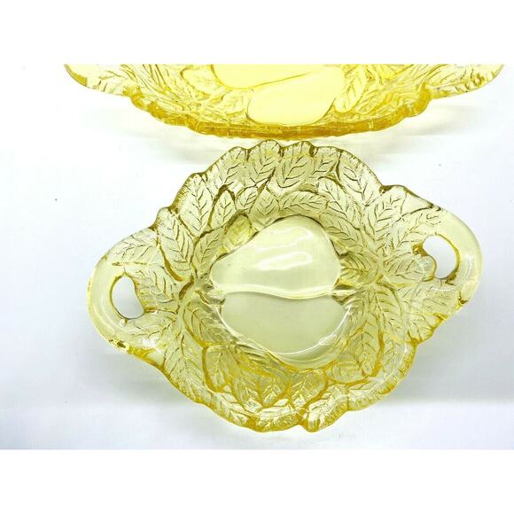 Yellow Mist Sweet Pear Avocado Tiara Indiana Glass Handled Serving Dish Set VTG - Picture 5 of 11